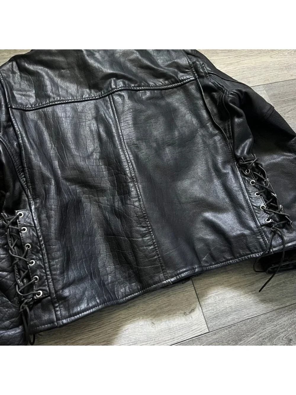 Vintage Unik Men's 48 Cafe Racer Motorcycle Jacket Black Leather Zip Pockets